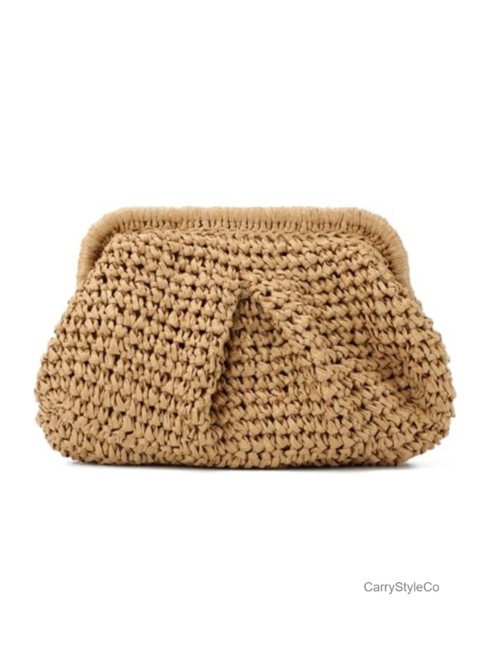 Straw Woven Dumpling Clutch Crossbody Bag with Chain Strap